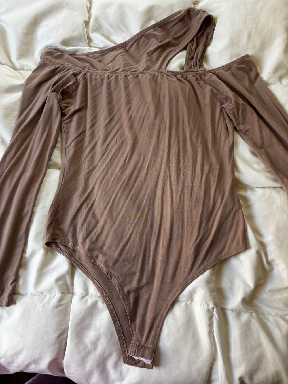Fashion Nova Mauve-Brown Off-Shoulder Long Sleeve Kids Bodysuit